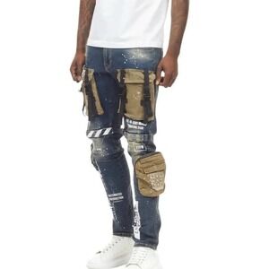 Smoke Rise Utility Fashion Cargo Men Jeans Slim Fit‎ Size 36/32 Streetwear